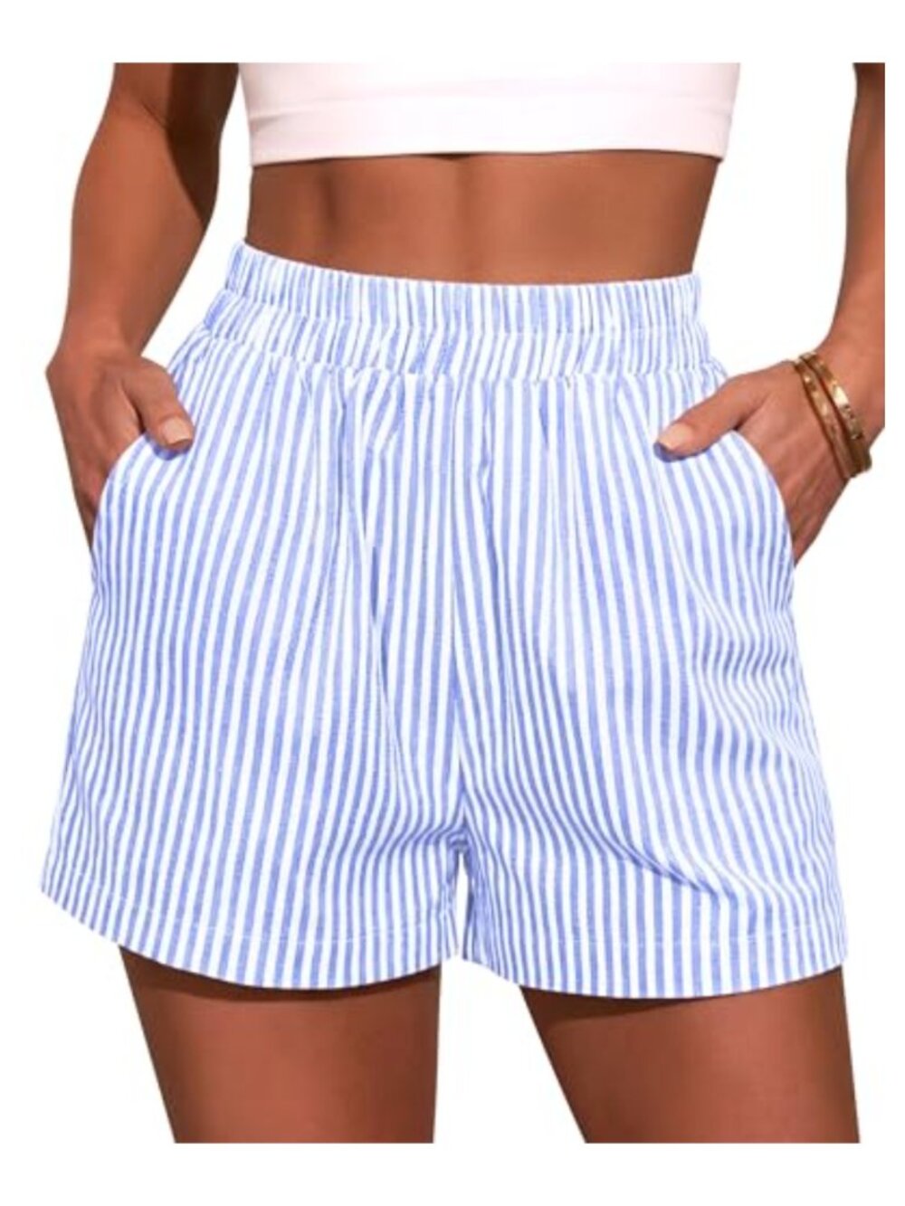 Womens Striped Boxer Shorts Elastic High Waist Cotton Blend Pajama Bottoms